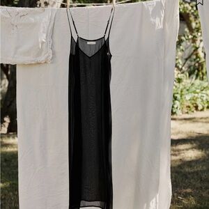 Doen Black Sheer Slip Midi Dress